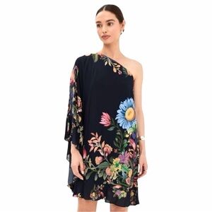 NWOT Borgo De Nor Blue Pink Asymmetrical One-Shoulder Sundress Sz 4US